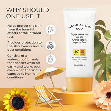 The Face Shop Natural Sun Eco Super Active Unisex Sun Cream Sunscreen With Spf 50+ Pa +++ Protect From Fine Dust, Uva & Uvb Rays, Blue Light & Digital Devices, 50Ml|For All Skin Types